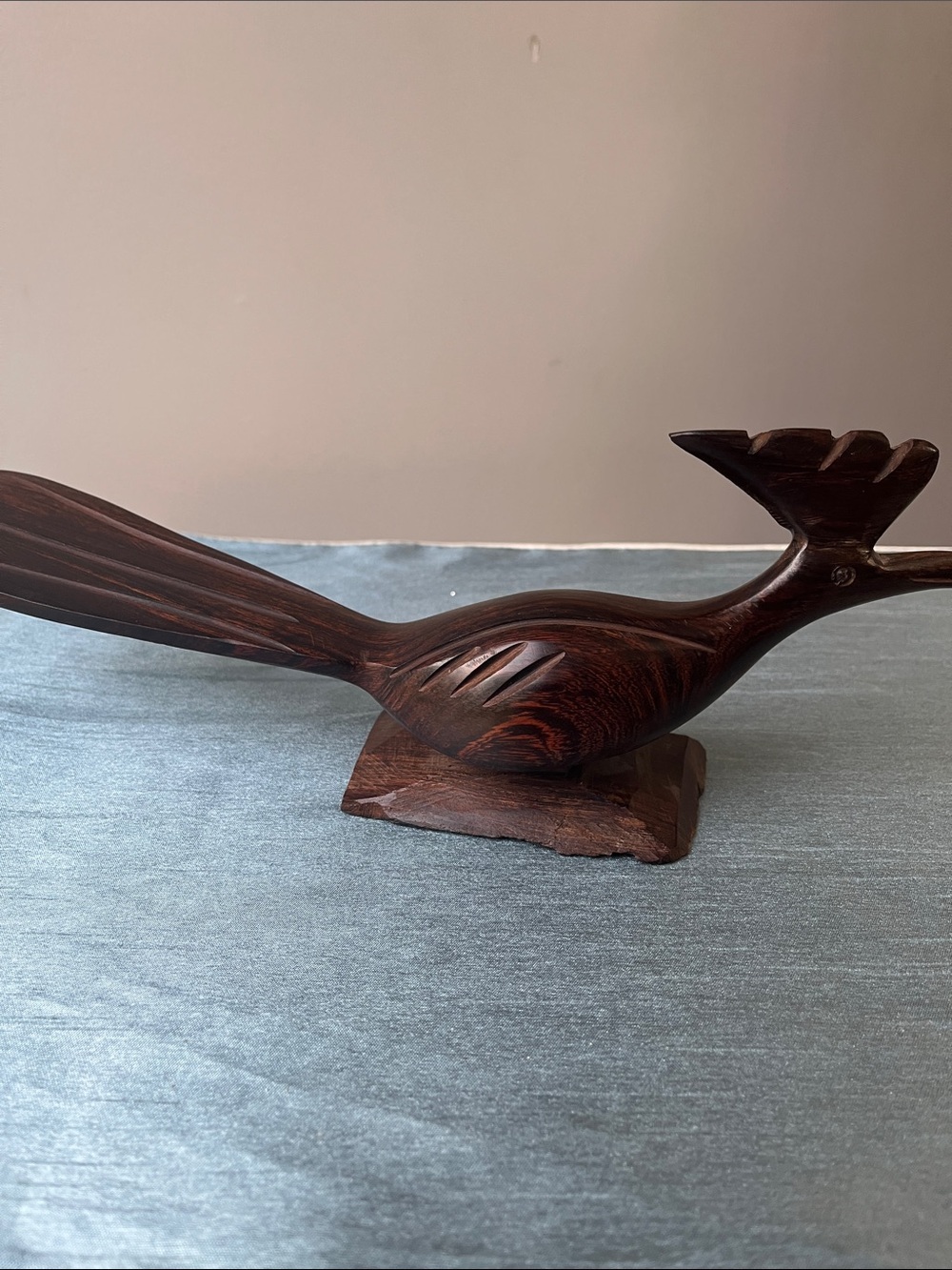 Mid Century Modern Hand Carved Ironwood Roadrunner Sculpture